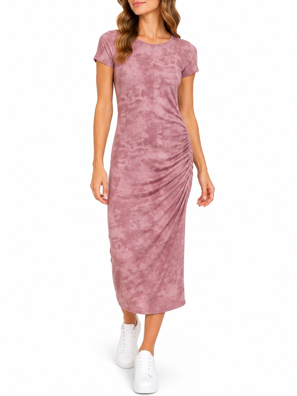 Nordstrom Size Small Pink Tie Dye Rusched Side Dress New With Tags